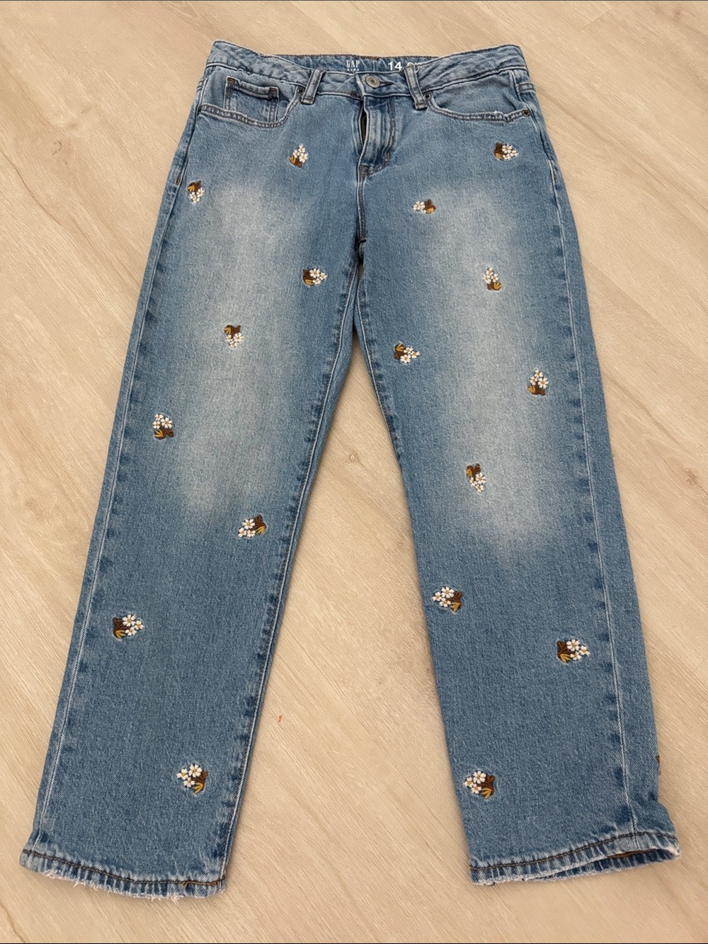 GAP Light Blue Straight Leg Jeans with Floral Accents
